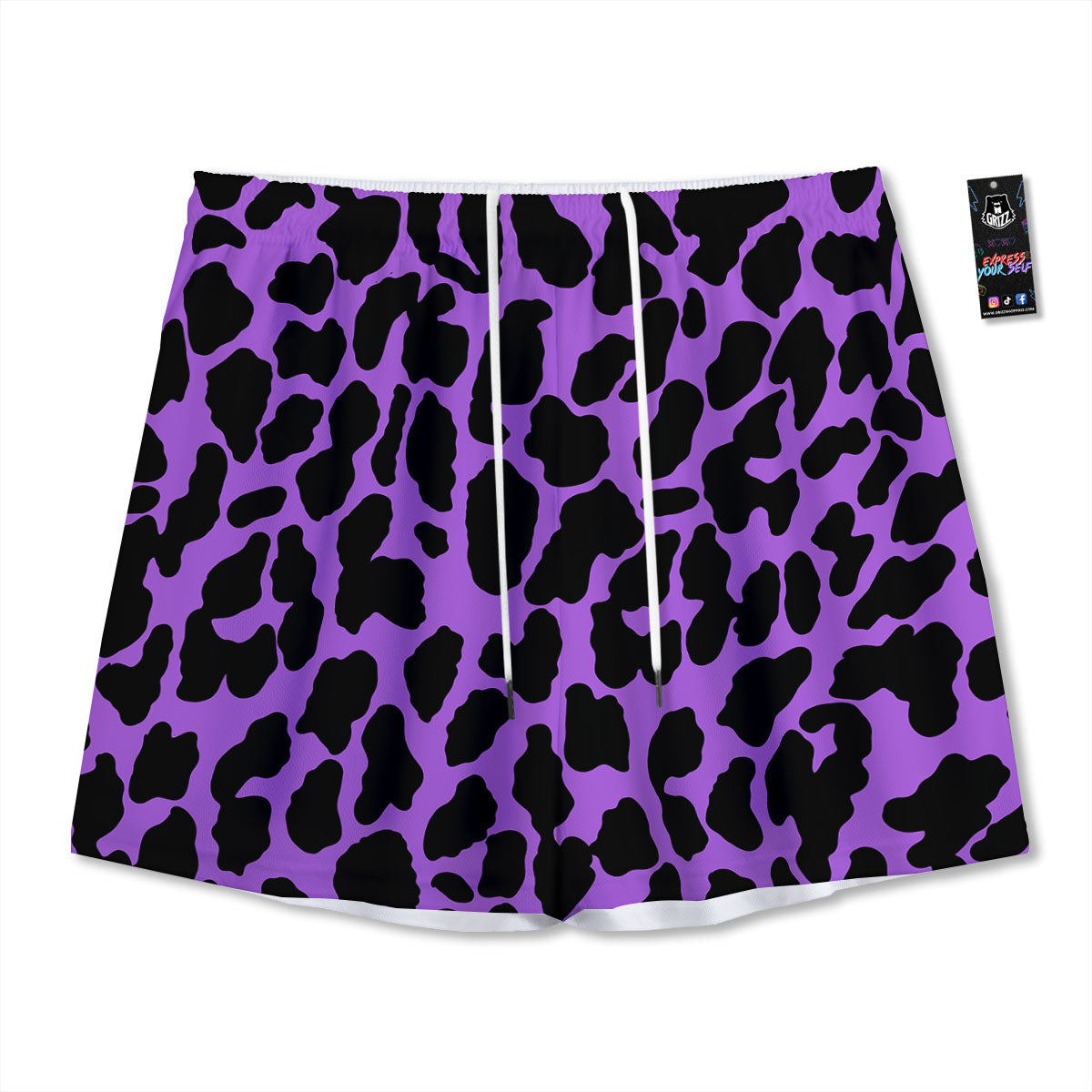 Cheetah Black And Purple Print Mesh Shorts