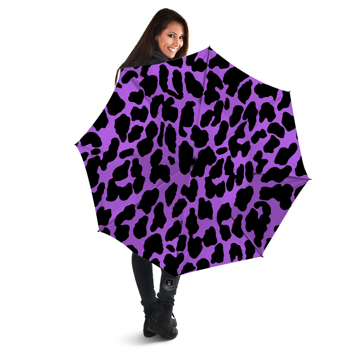 Cheetah Black And Purple Print Umbrella-grizzshop