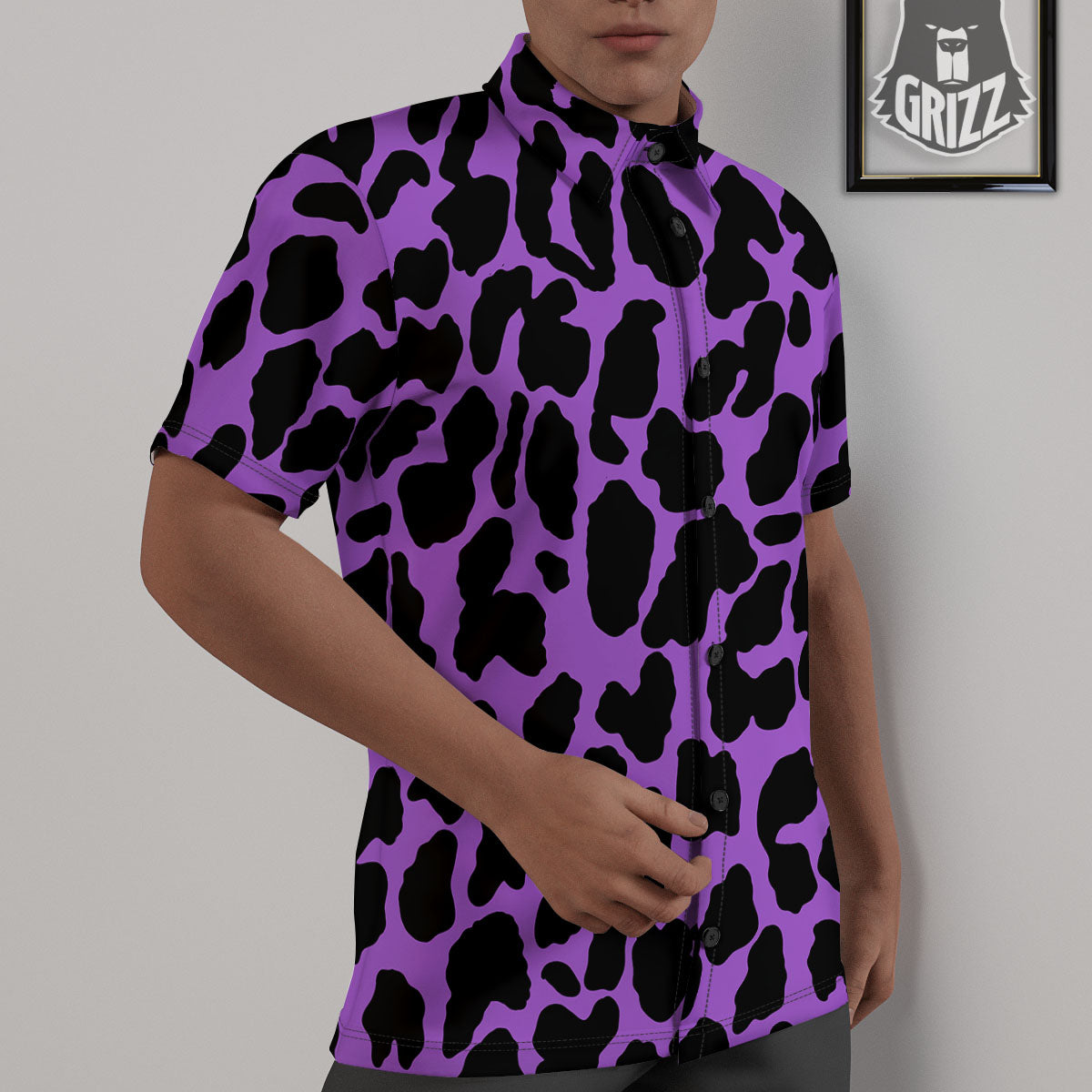 Cheetah Black And Purple Print Untucked Shirts-grizzshop