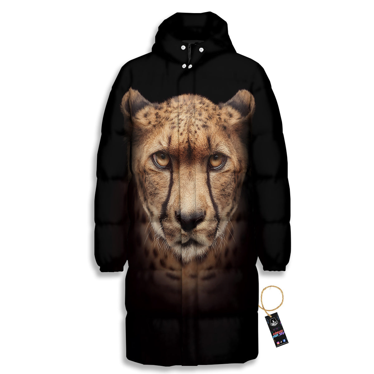 Cheetah Print Long Down Jacket-grizzshop