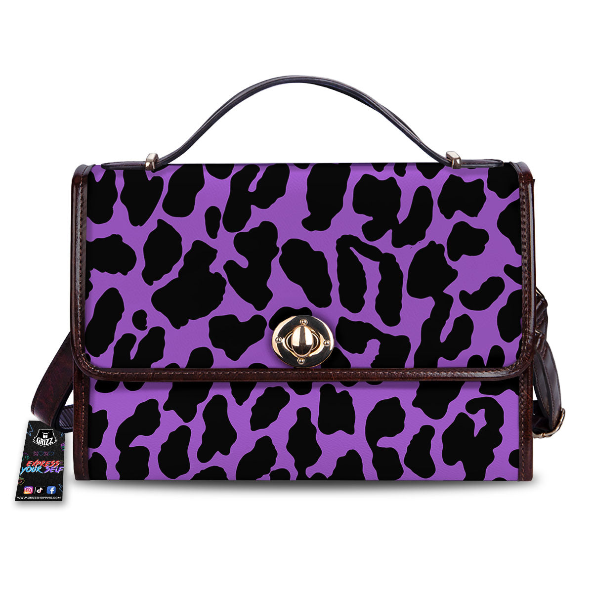 Cheetah Black And Purple Print Women's Satchel Bag
