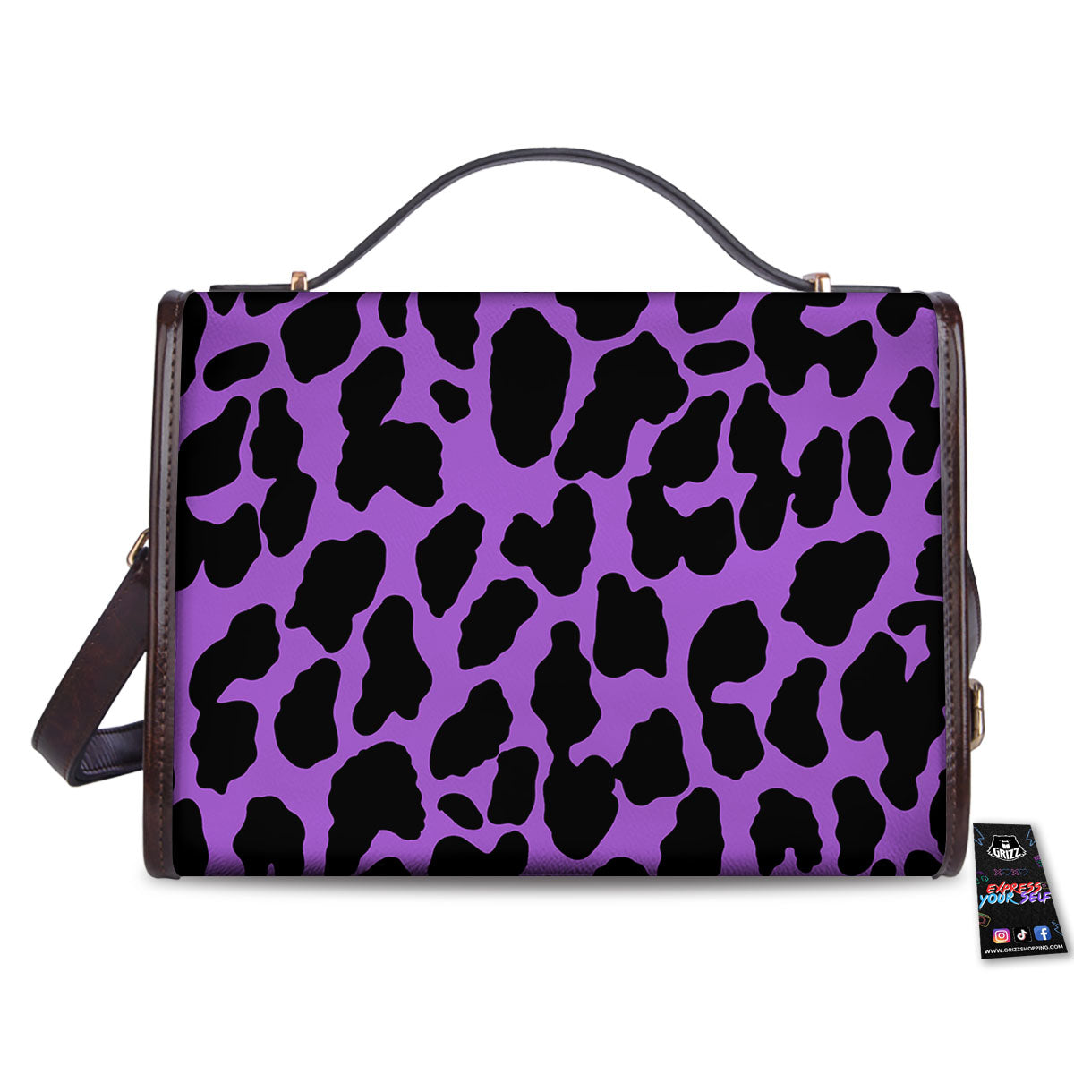 Cheetah Black And Purple Print Women's Satchel Bag