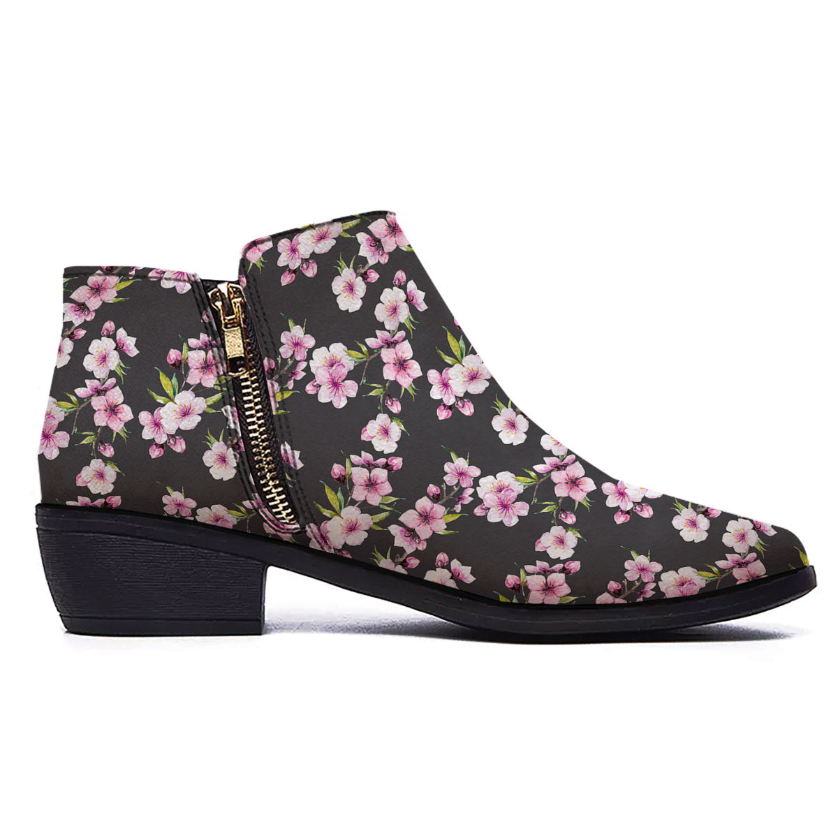 Cherry Blossom Chinese Print Pattern Ankle Boots-grizzshop