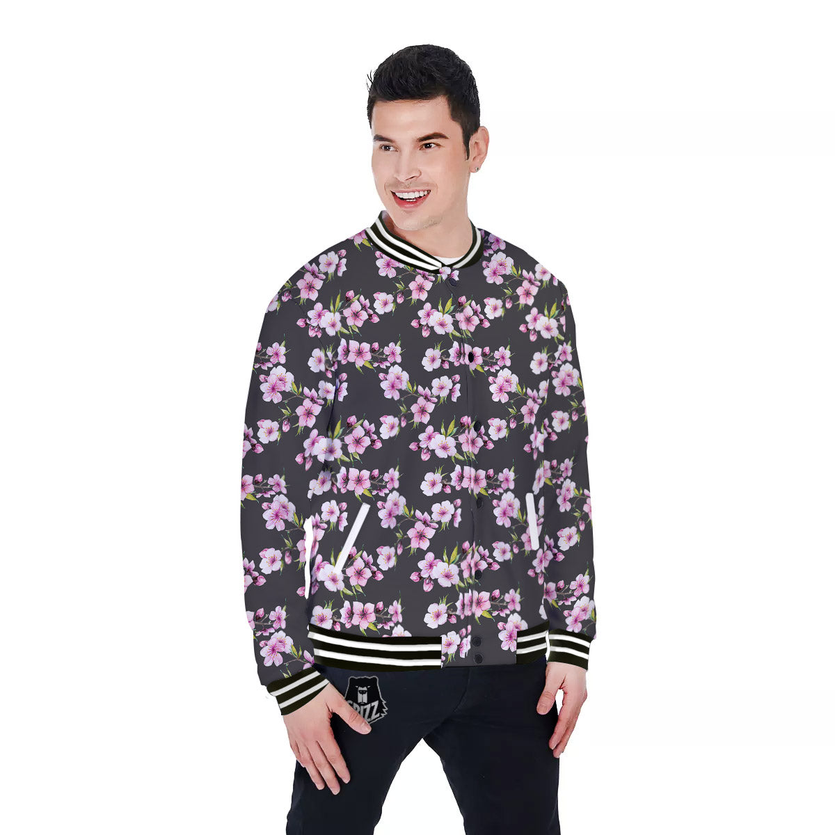 Cherry Blossom Chinese Print Pattern Baseball Jacket-grizzshop