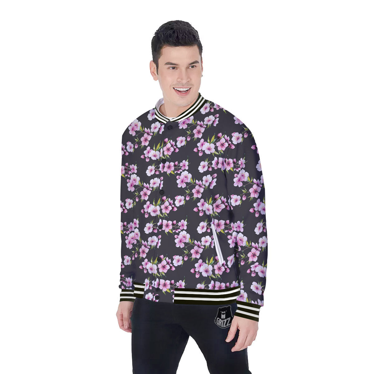 Cherry Blossom Chinese Print Pattern Baseball Jacket-grizzshop