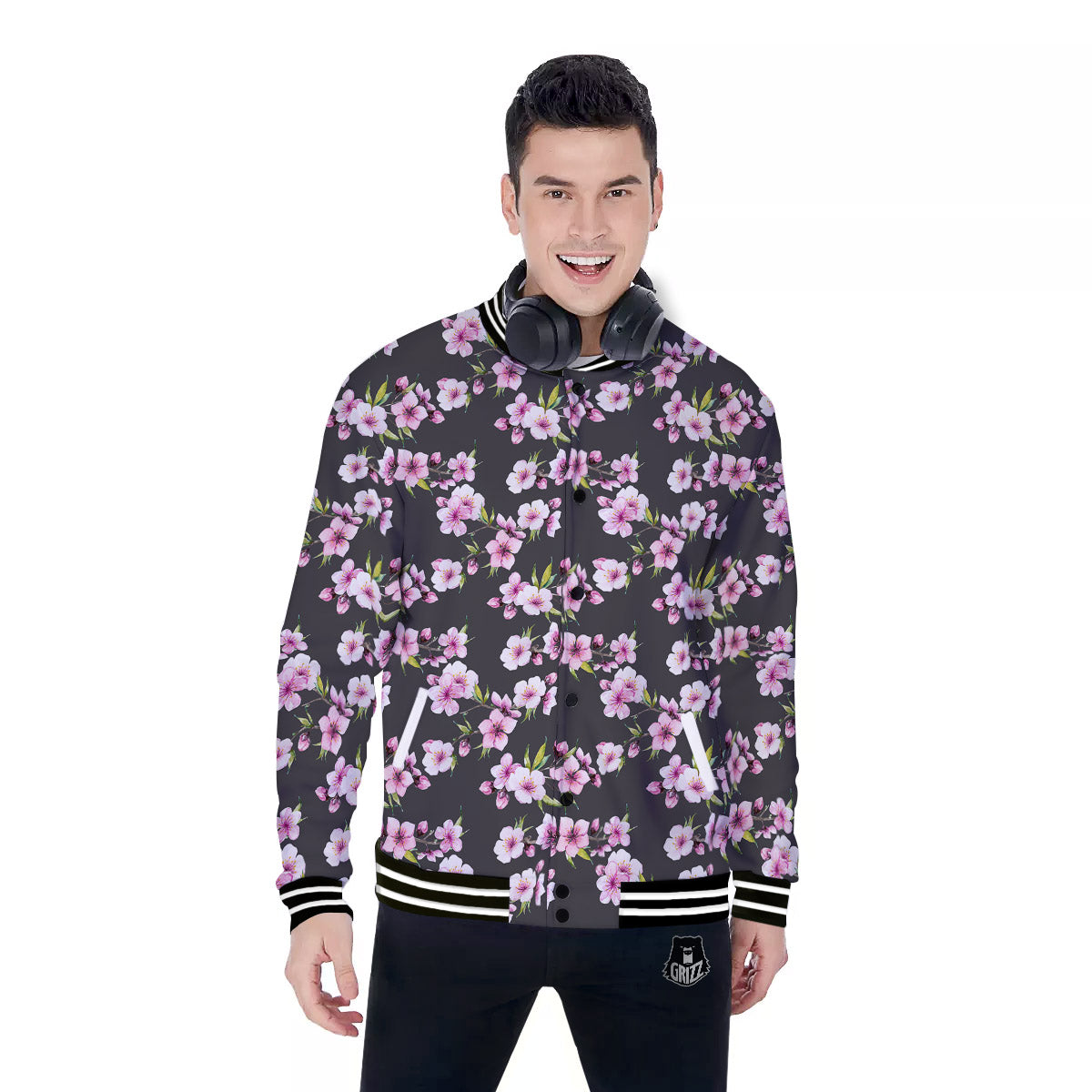 Cherry Blossom Chinese Print Pattern Baseball Jacket-grizzshop