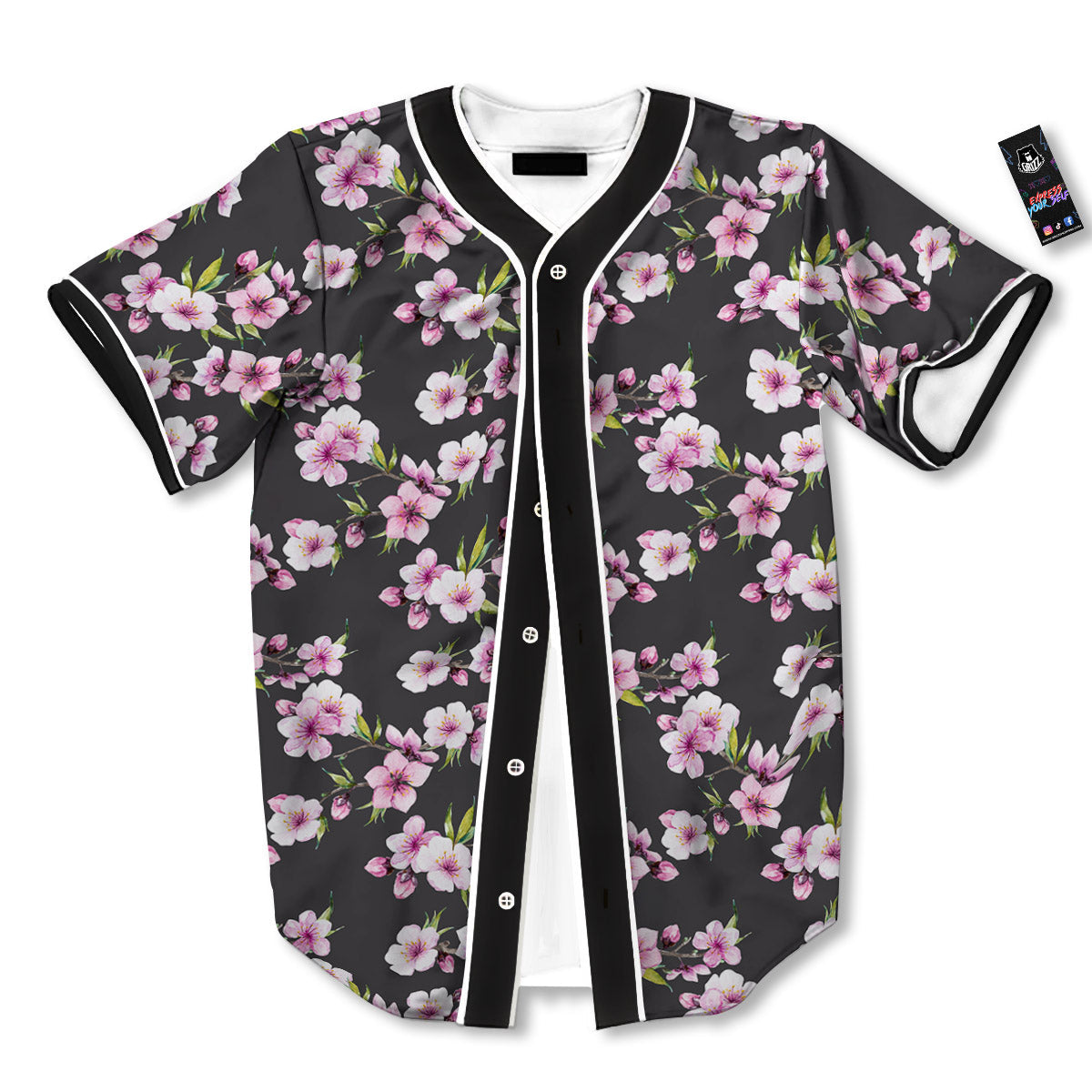 Cherry Blossom Chinese Print Pattern Baseball Jersey-grizzshop