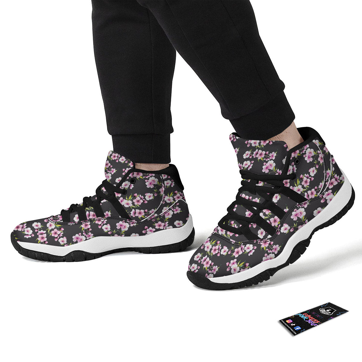 Cherry Blossom Chinese Print Pattern Black Bball Shoes-grizzshop