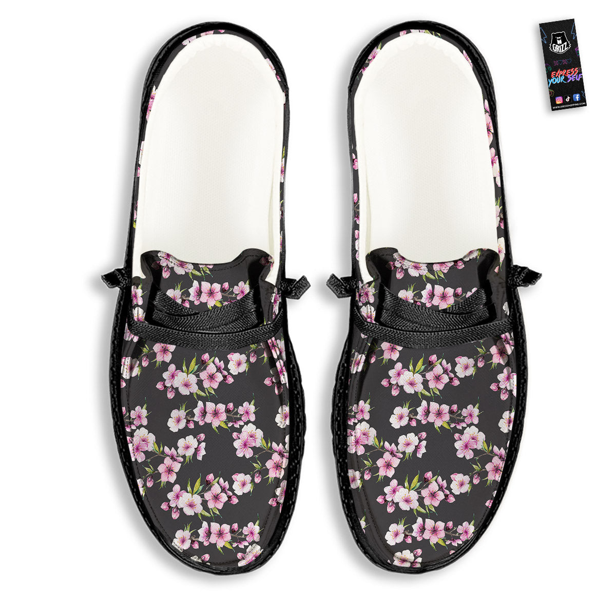 Cherry Blossom Chinese Print Pattern Black Loafers-grizzshop
