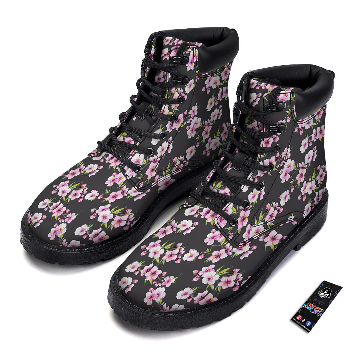 Cherry Blossom Chinese Print Pattern Boots-grizzshop