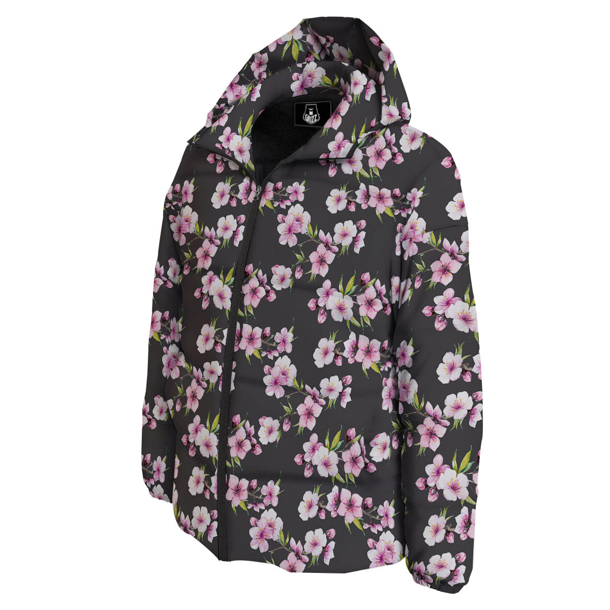 Cherry Blossom Chinese Print Pattern Down Jacket-grizzshop