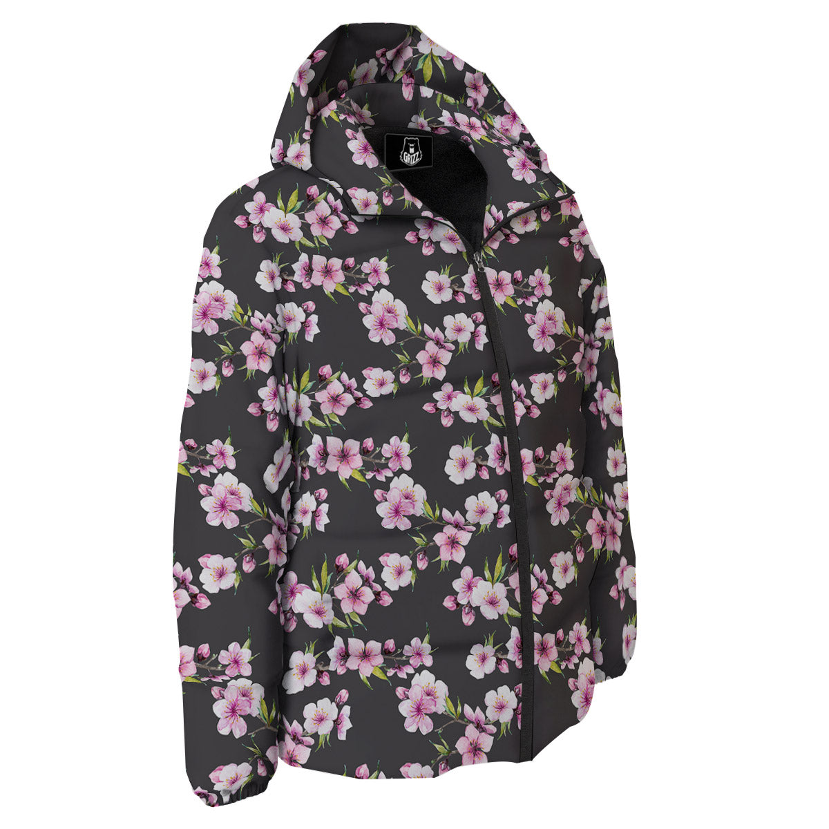 Cherry Blossom Chinese Print Pattern Down Jacket-grizzshop