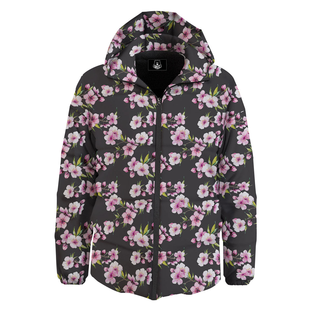 Cherry Blossom Chinese Print Pattern Down Jacket-grizzshop