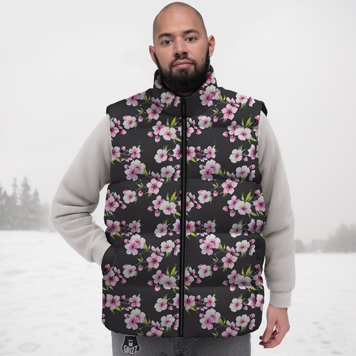 Cherry Blossom Chinese Print Pattern Down Vest