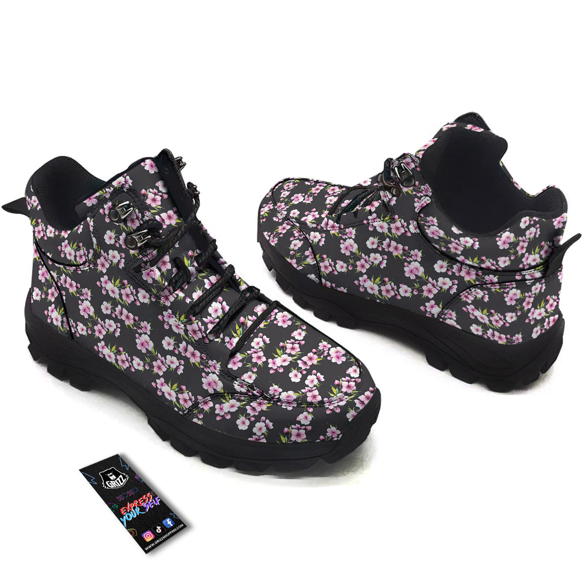 Cherry Blossom Chinese Print Pattern Hiking Shoes-grizzshop