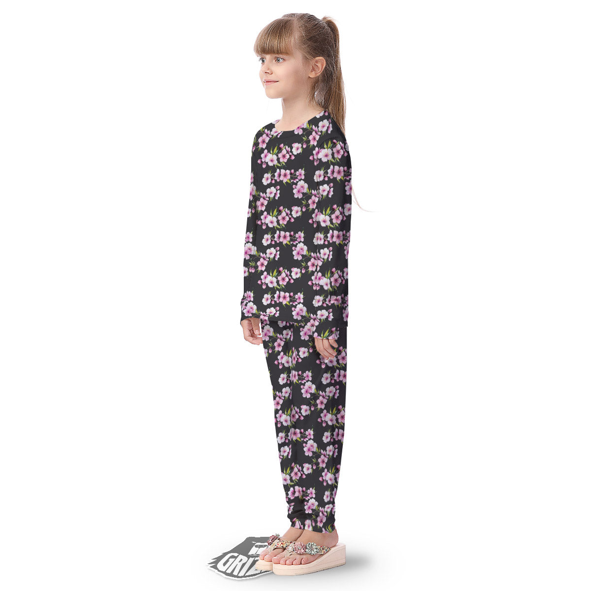 Cherry Blossom Chinese Print Pattern Kid's Pajamas-grizzshop