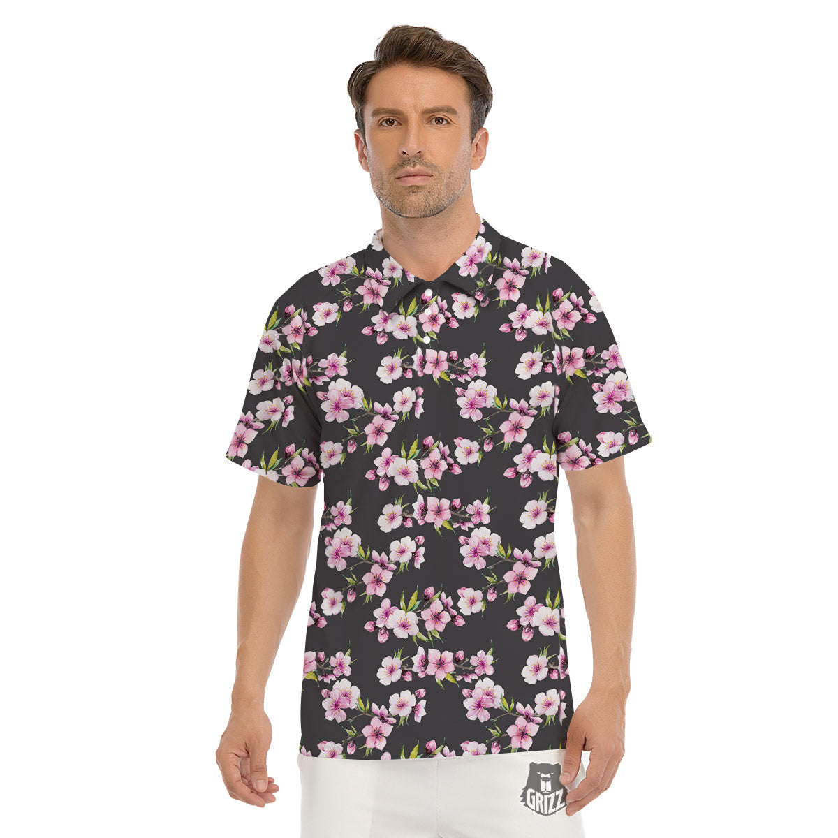 Cherry Blossom Chinese Print Pattern Men's Golf Shirts-grizzshop