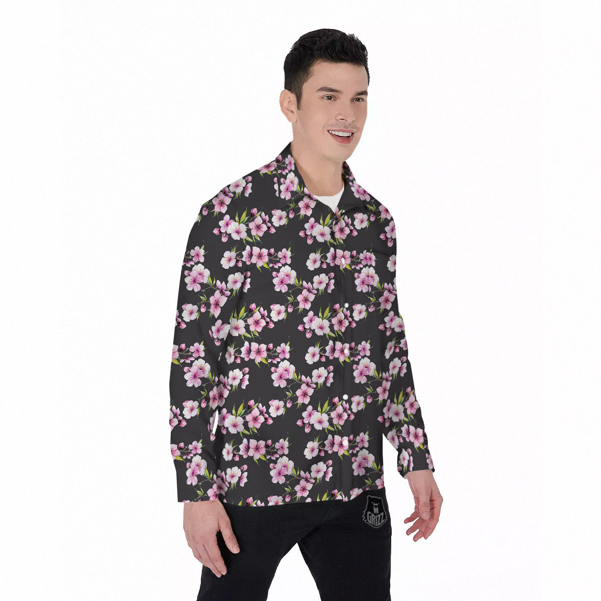 Cherry Blossom Chinese Print Pattern Men's Long Sleeve Shirts-grizzshop