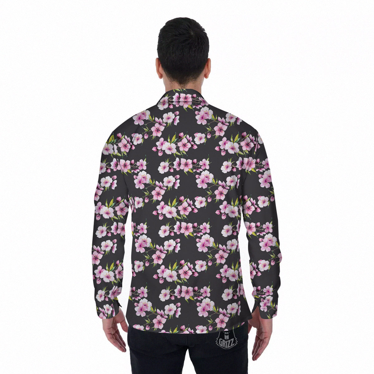 Cherry Blossom Chinese Print Pattern Men's Long Sleeve Shirts-grizzshop