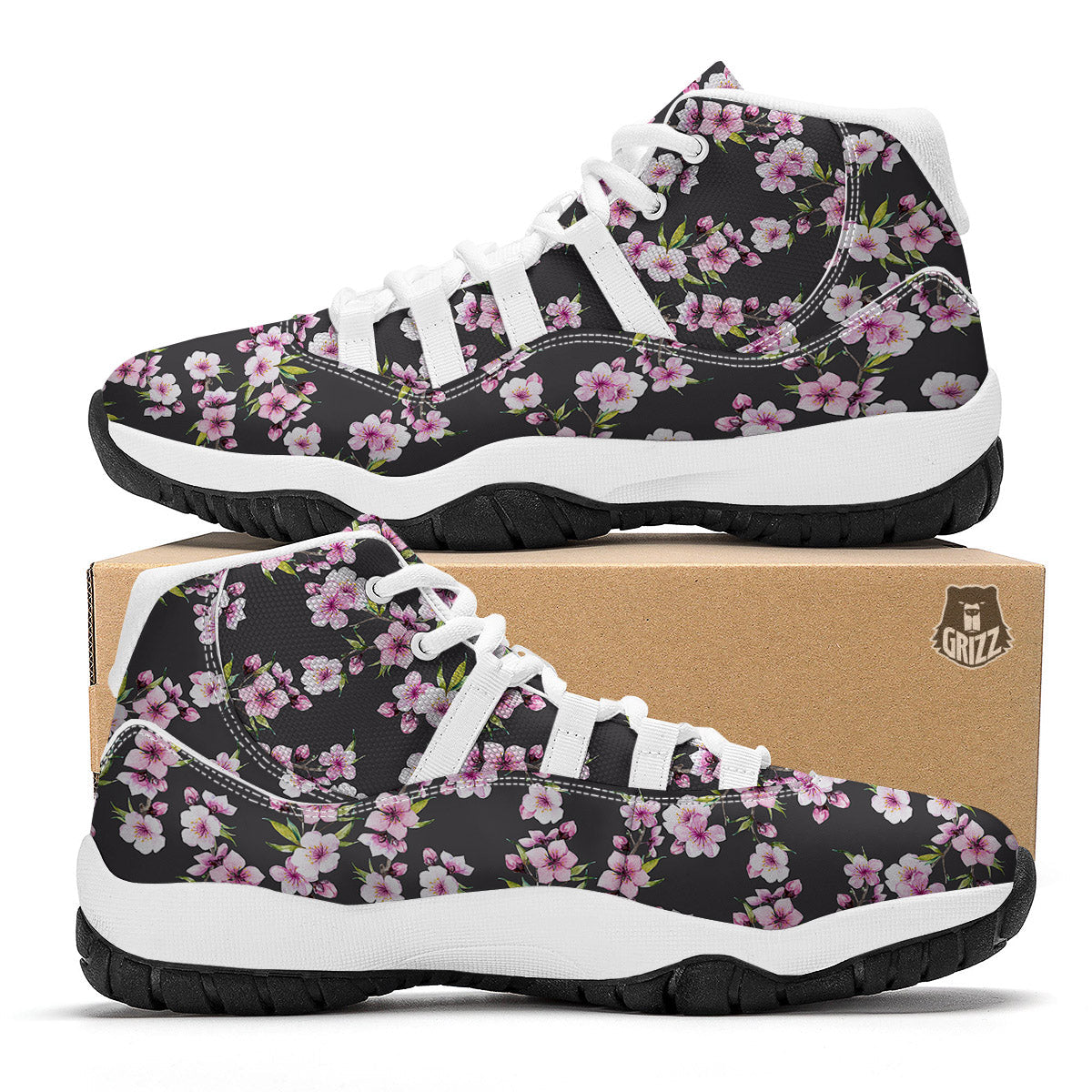 Cherry Blossom Chinese Print Pattern White Bball Shoes-grizzshop