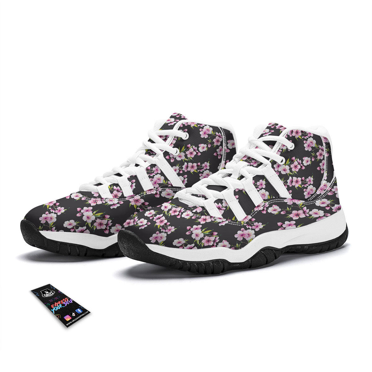 Cherry Blossom Chinese Print Pattern White Bball Shoes-grizzshop