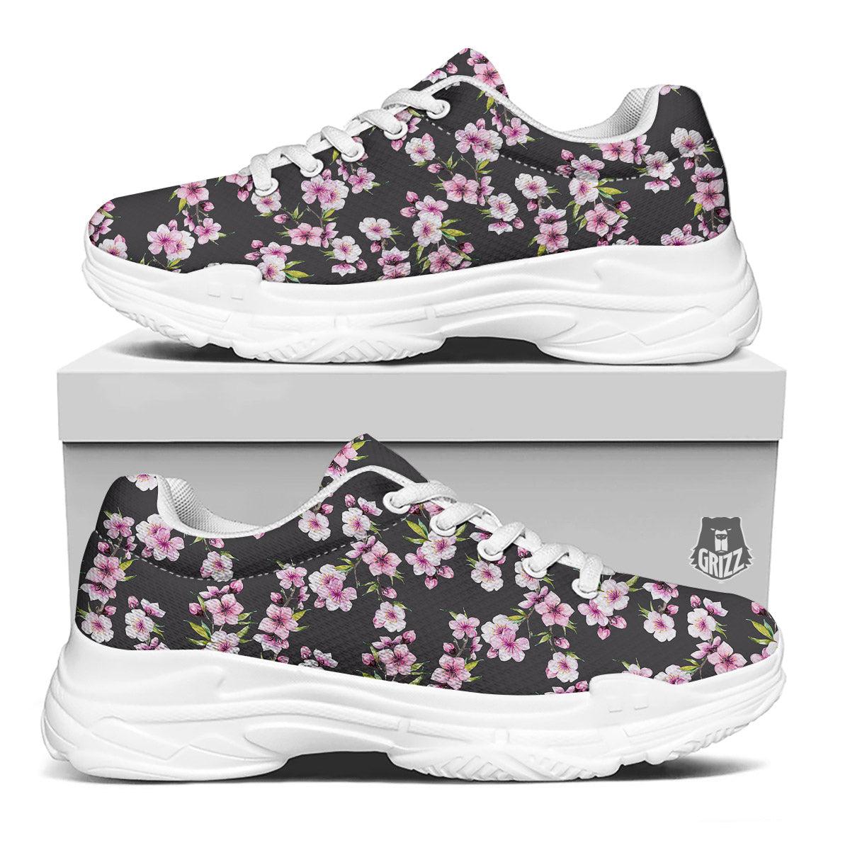 Cherry Blossom Chinese Print Pattern White Chunky Shoes-grizzshop