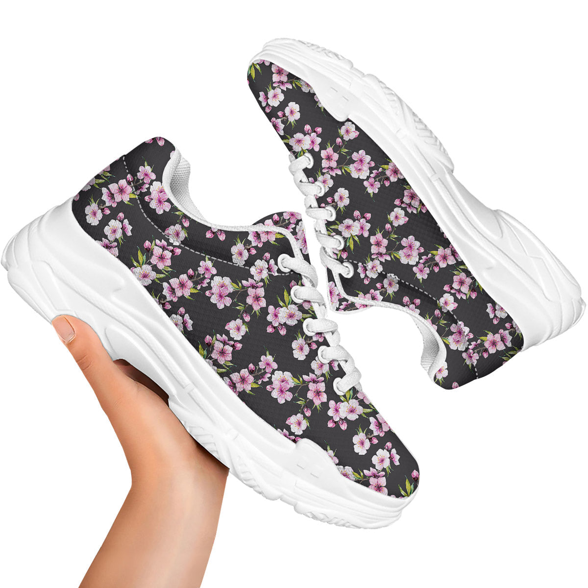 Cherry Blossom Chinese Print Pattern White Chunky Shoes-grizzshop