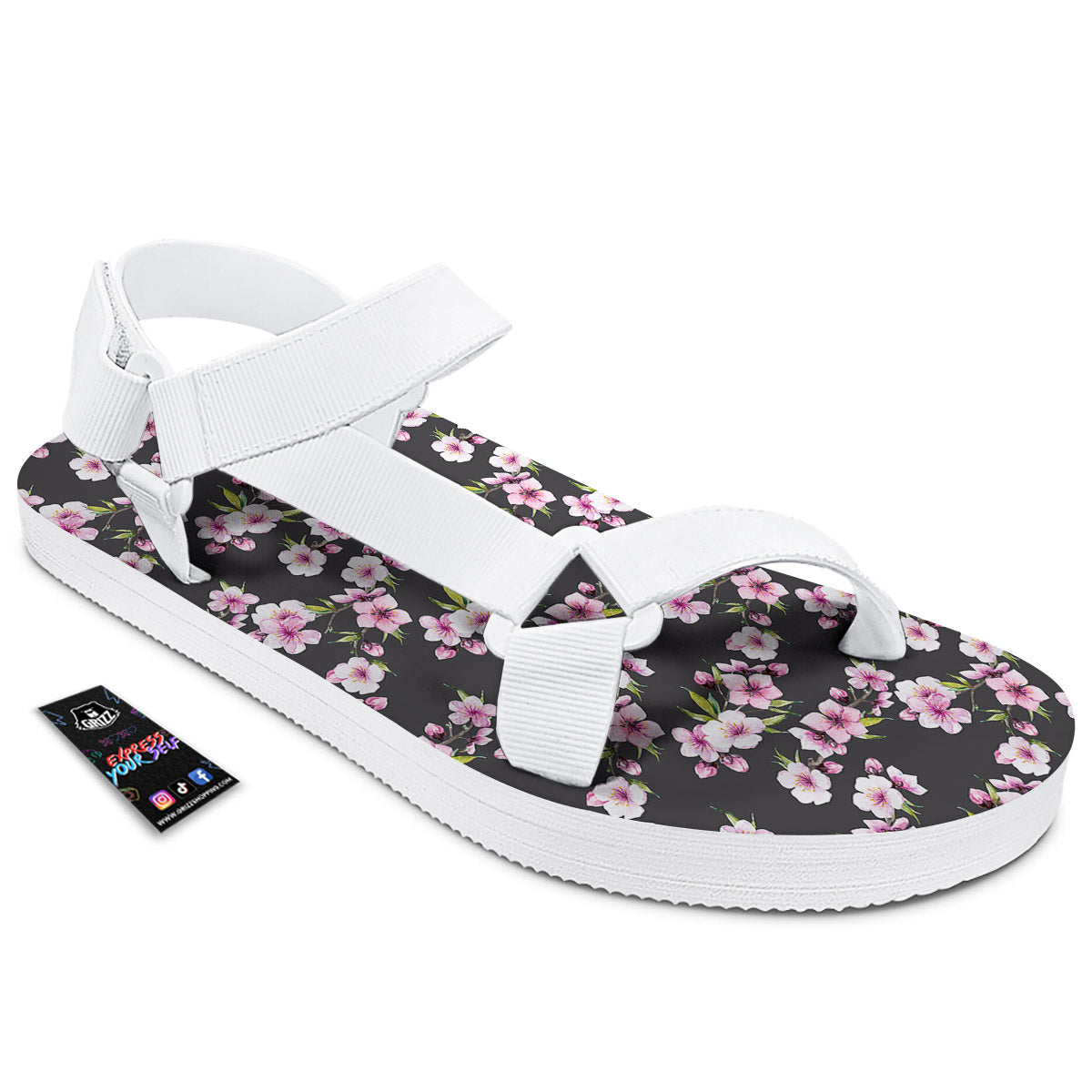 Cherry Blossom Chinese Print Pattern White Open Toe Sandals-grizzshop