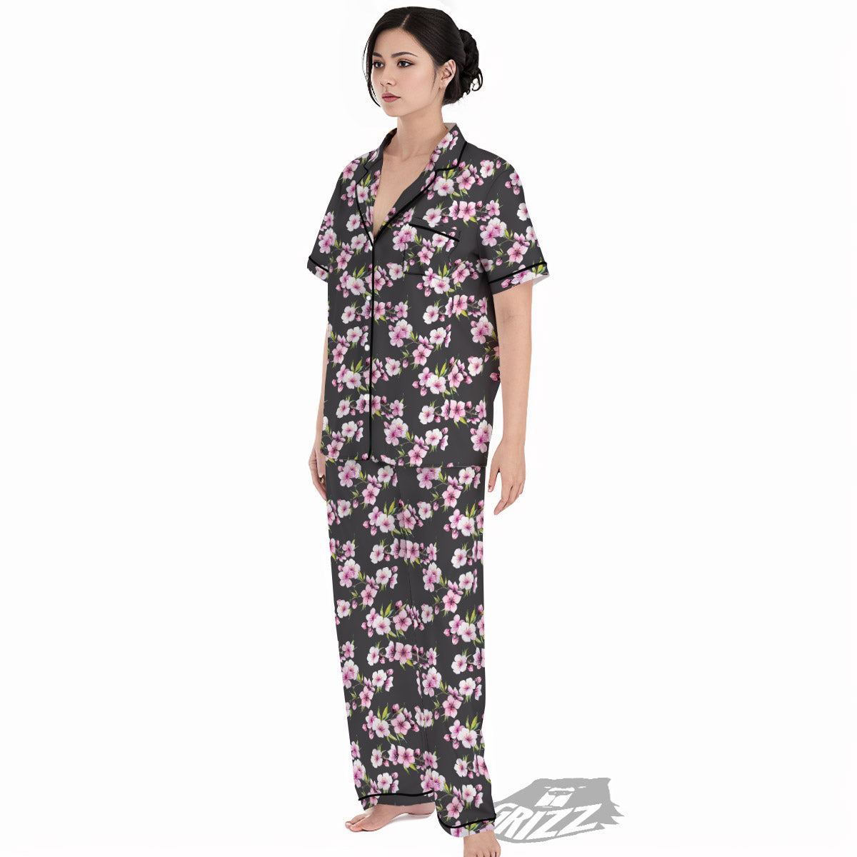 Cherry Blossom Chinese Print Pattern Women's Pajamas Set-grizzshop