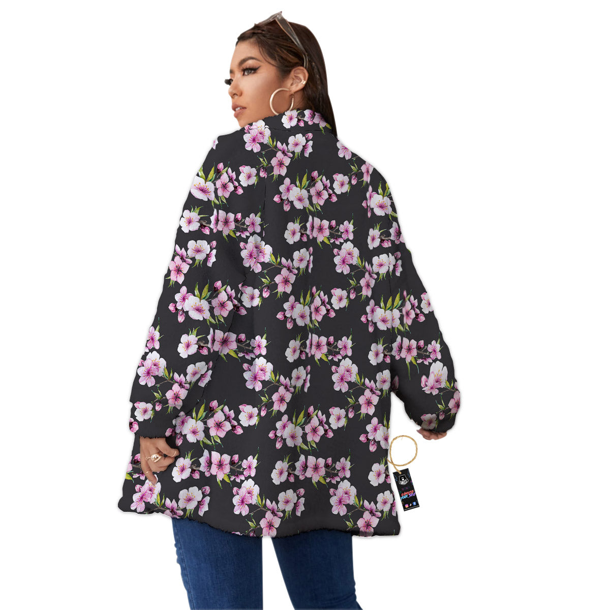 Cherry Blossom Chinese Print Pattern Women's Sherpa Jacket-grizzshop