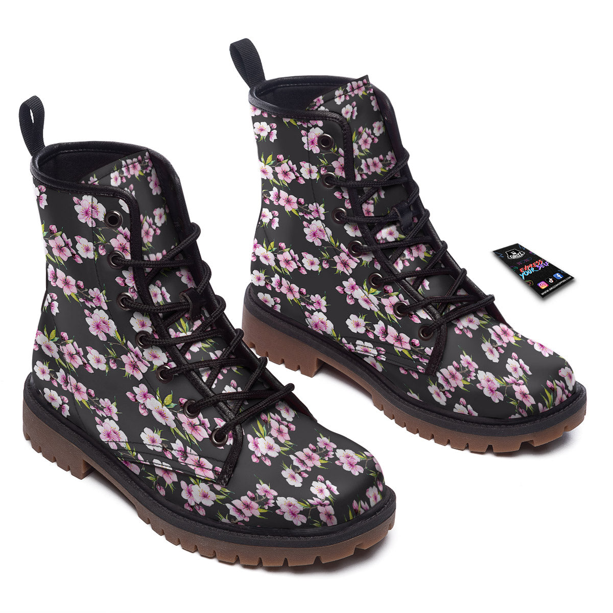 Cherry Blossom Chinese Print Pattern Work Boots-grizzshop