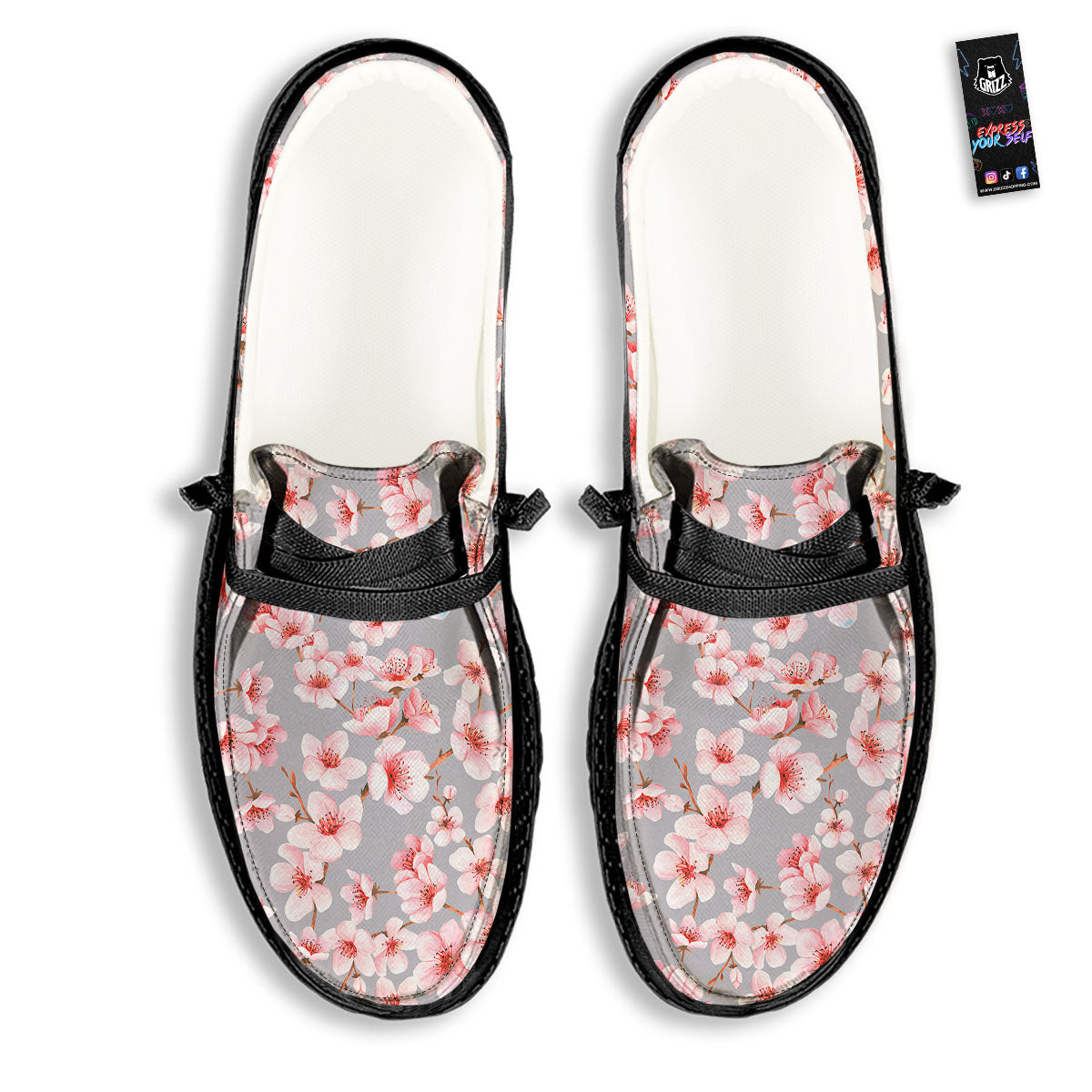 Cherry Blossom Japanese Print Pattern Black Loafers-grizzshop