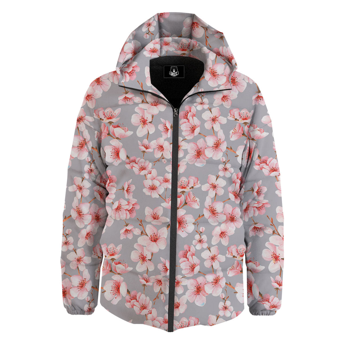 Cherry Blossom Japanese Print Pattern Down Jacket-grizzshop