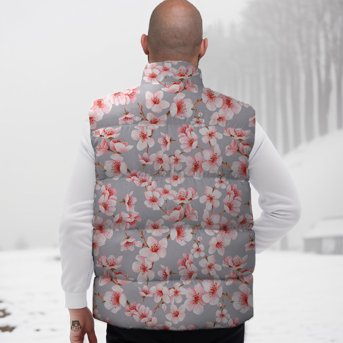 Cherry Blossom Japanese Print Pattern Down Vest