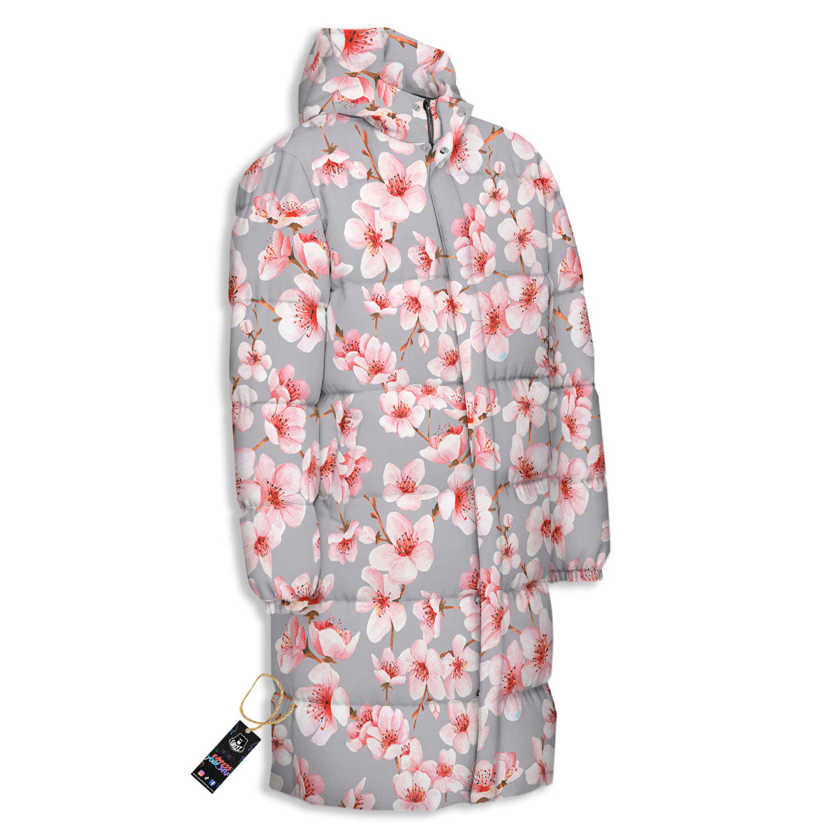 Cherry Blossom Japanese Print Pattern Long Down Jacket-grizzshop