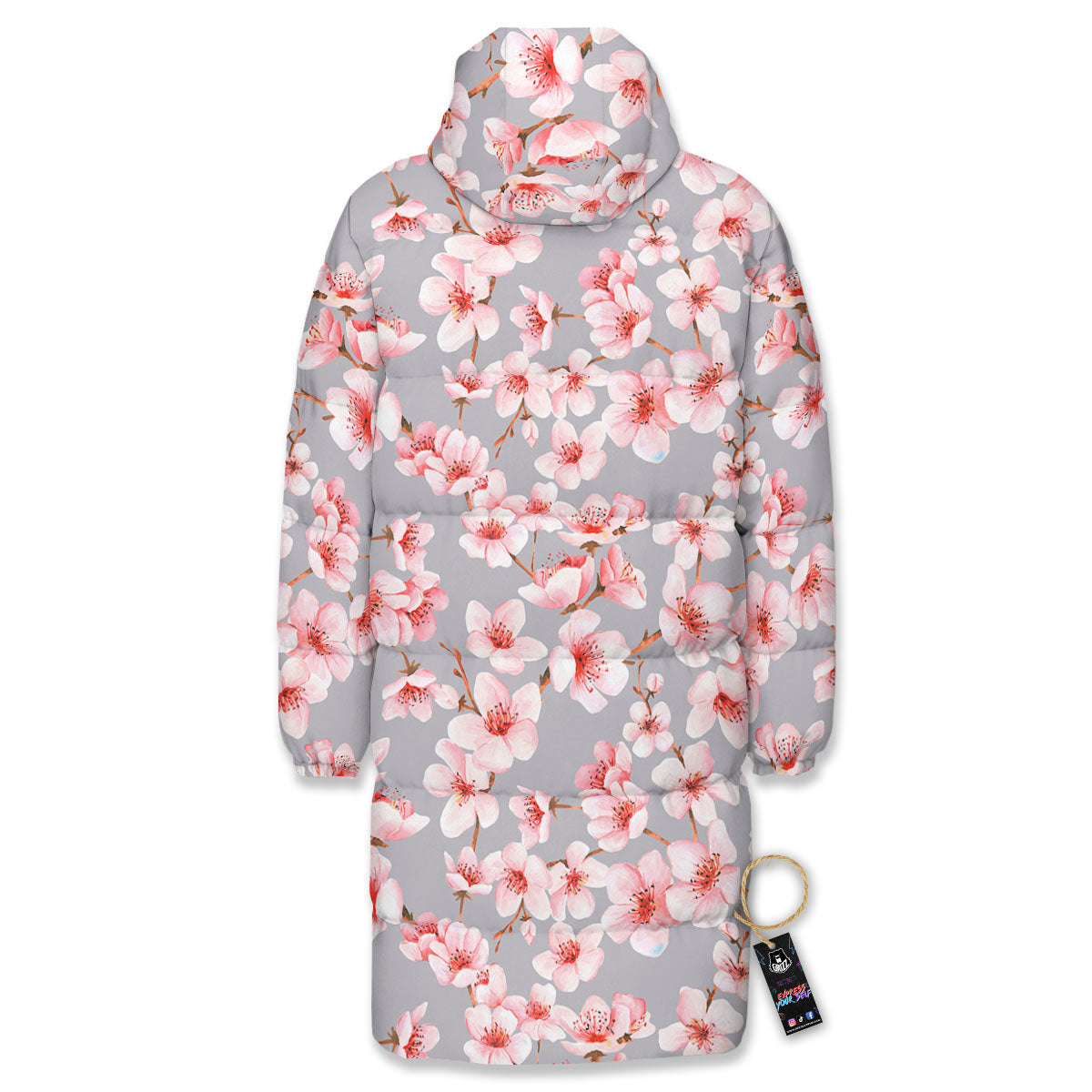 Cherry Blossom Japanese Print Pattern Long Down Jacket-grizzshop