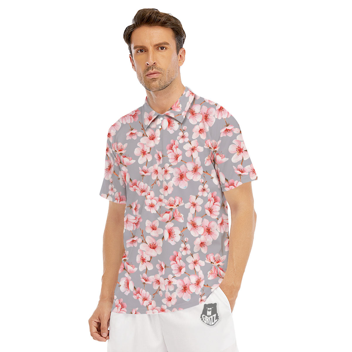 Cherry Blossom Japanese Print Pattern Men's Golf Shirts-grizzshop