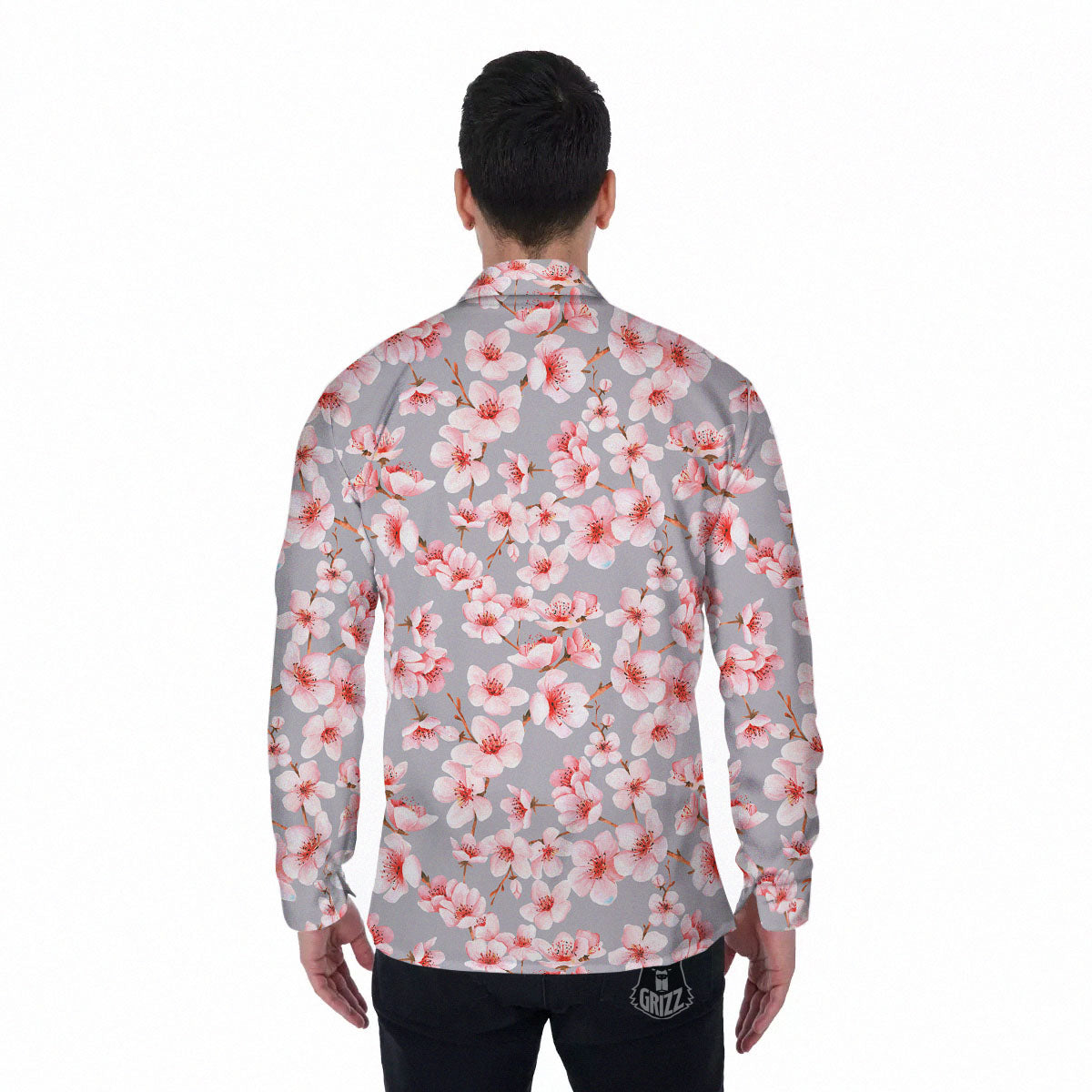 Cherry Blossom Japanese Print Pattern Men's Long Sleeve Shirts-grizzshop