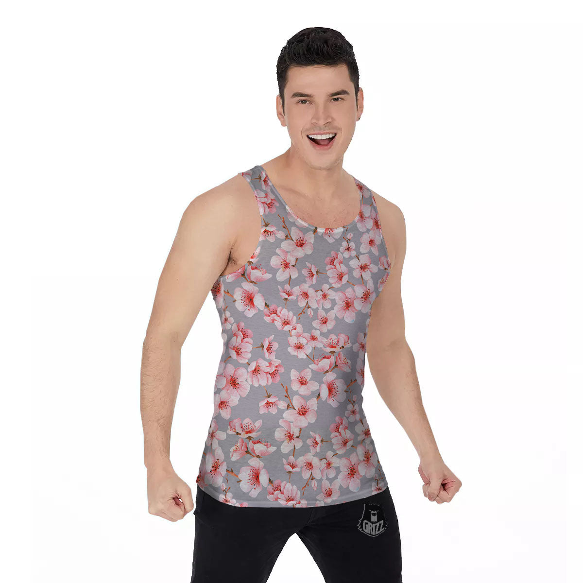 Cherry Blossom Japanese Print Pattern Men's Tank Top-grizzshop