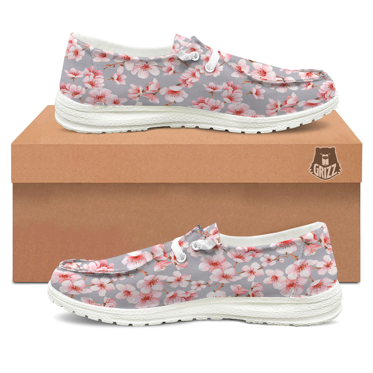 Cherry Blossom Japanese Print Pattern White Loafers-grizzshop