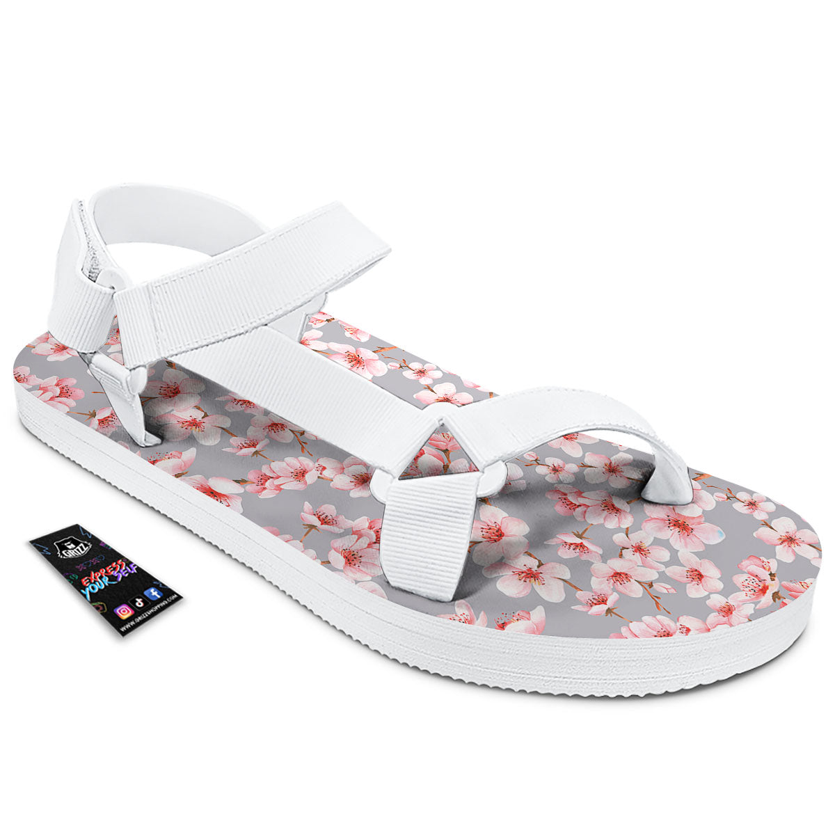 Cherry Blossom Japanese Print Pattern White Open Toe Sandals-grizzshop