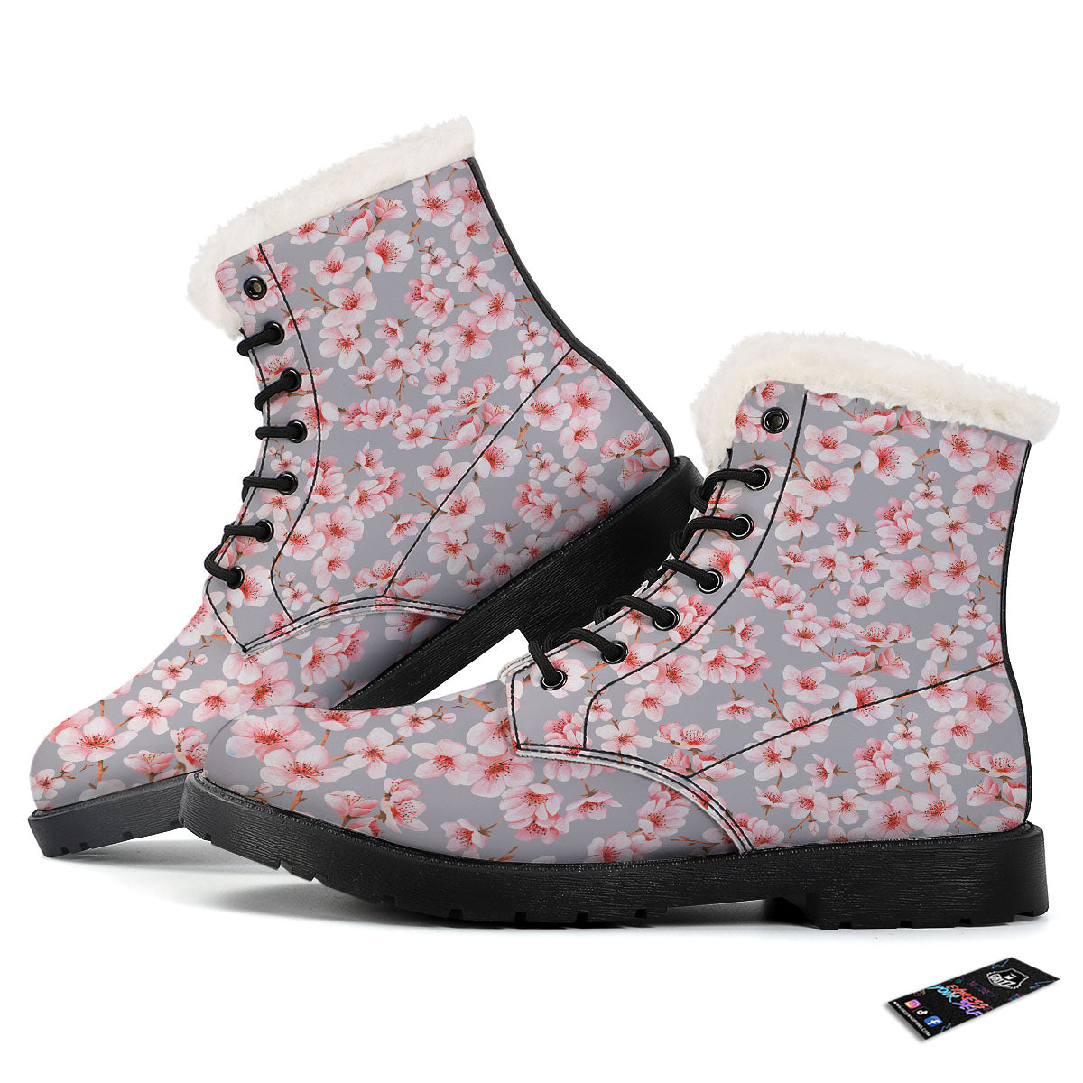 Cherry Blossom Japanese Print Pattern Winter Boots-grizzshop
