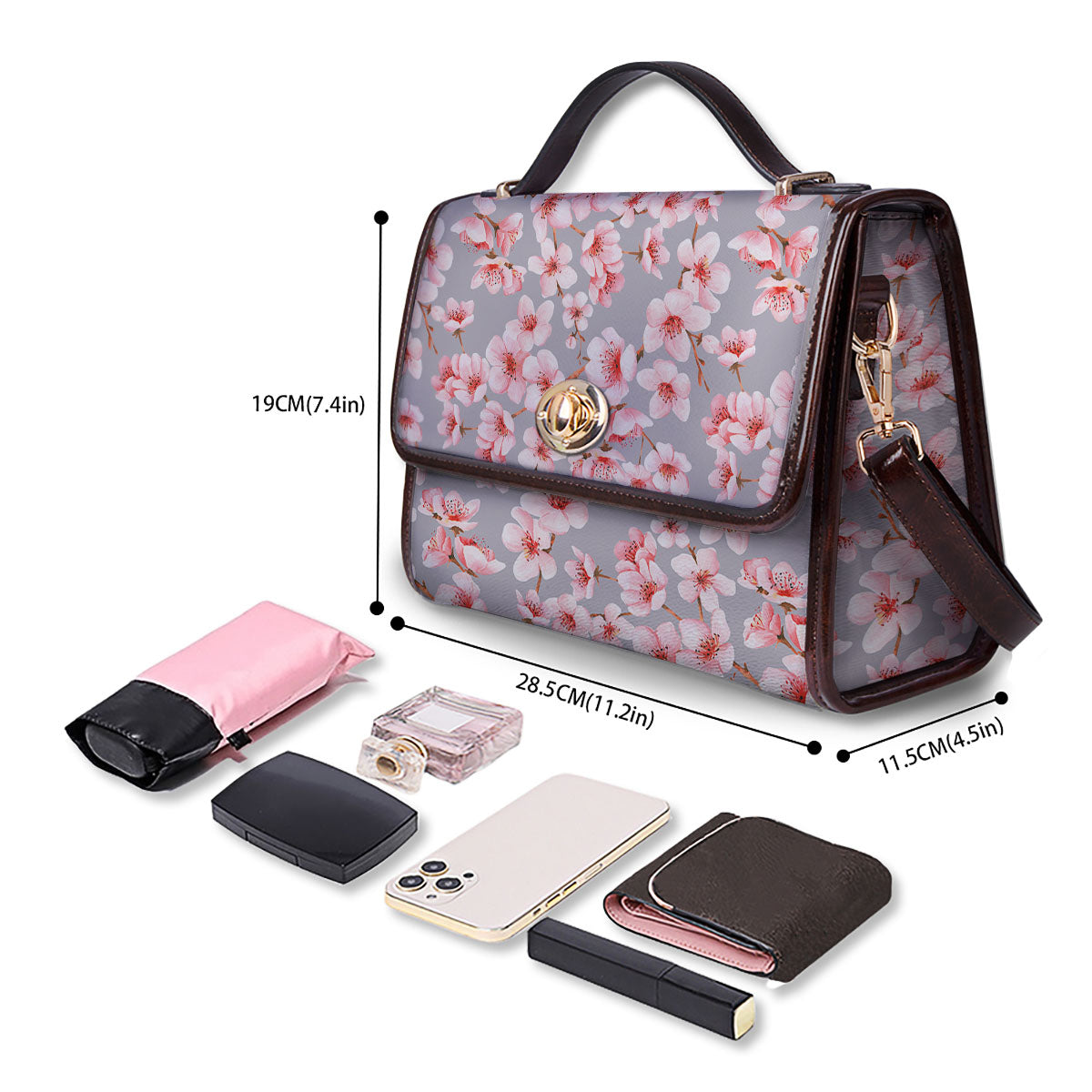 Cherry Blossom Japanese Print Pattern Women's Satchel Bag-grizzshop