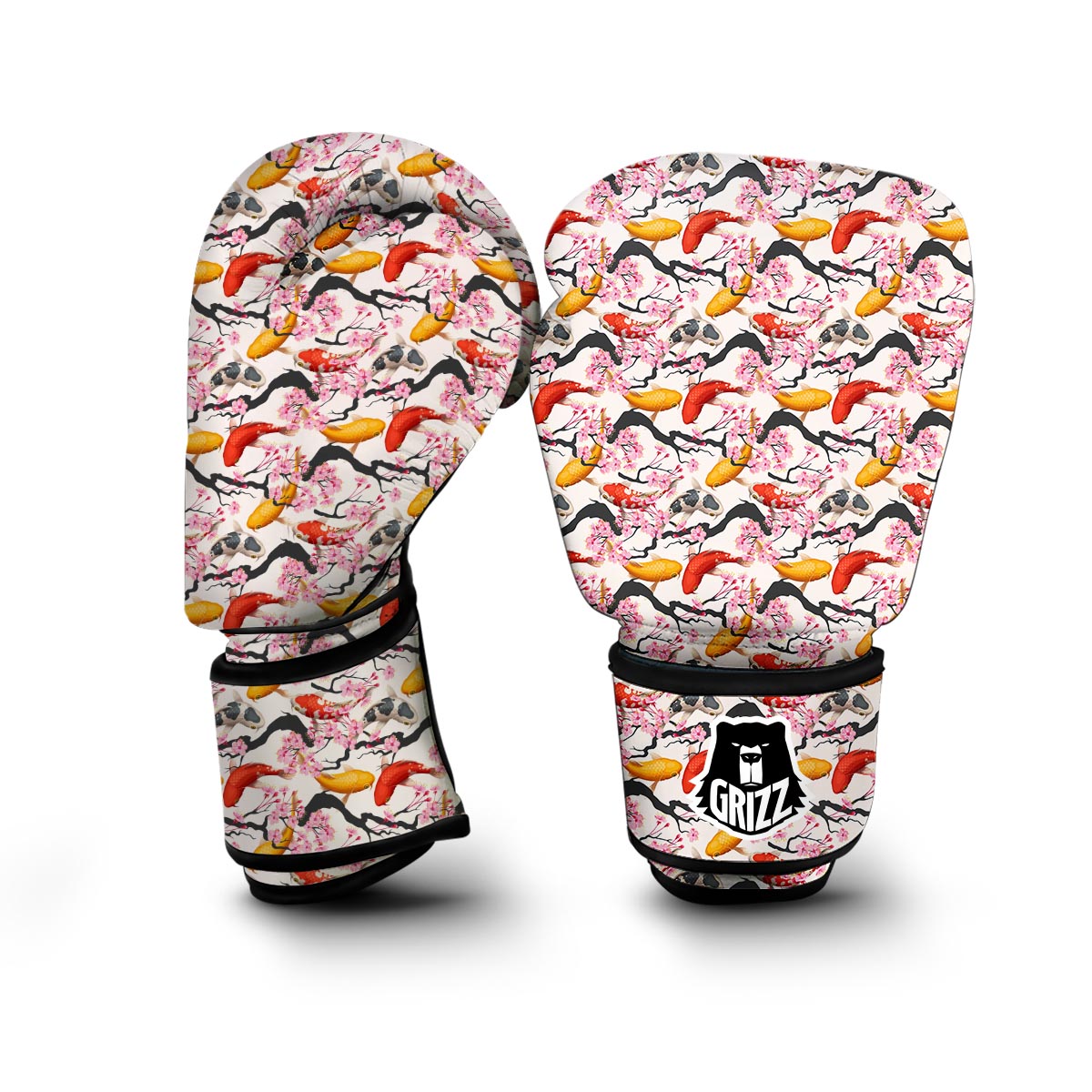 Cherry Blossom Koi Fish Pattern Print Boxing Gloves-grizzshop