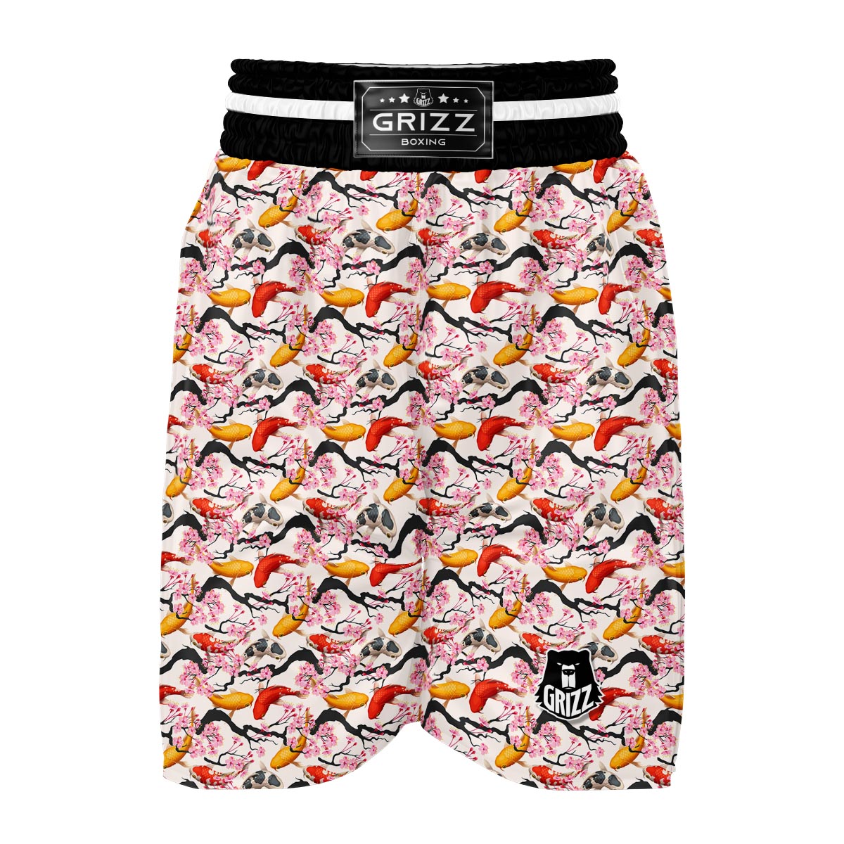 Cherry Blossom Koi Fish Pattern Print Boxing Shorts-grizzshop