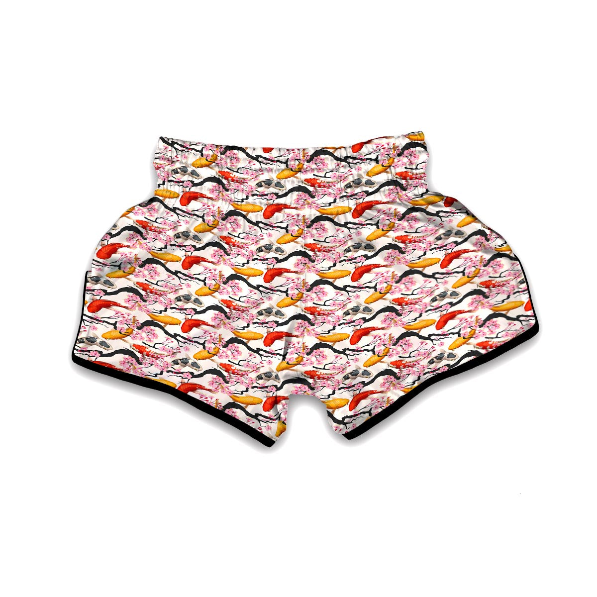 Cherry Blossom Koi Fish Pattern Print Muay Thai Boxing Shorts-grizzshop
