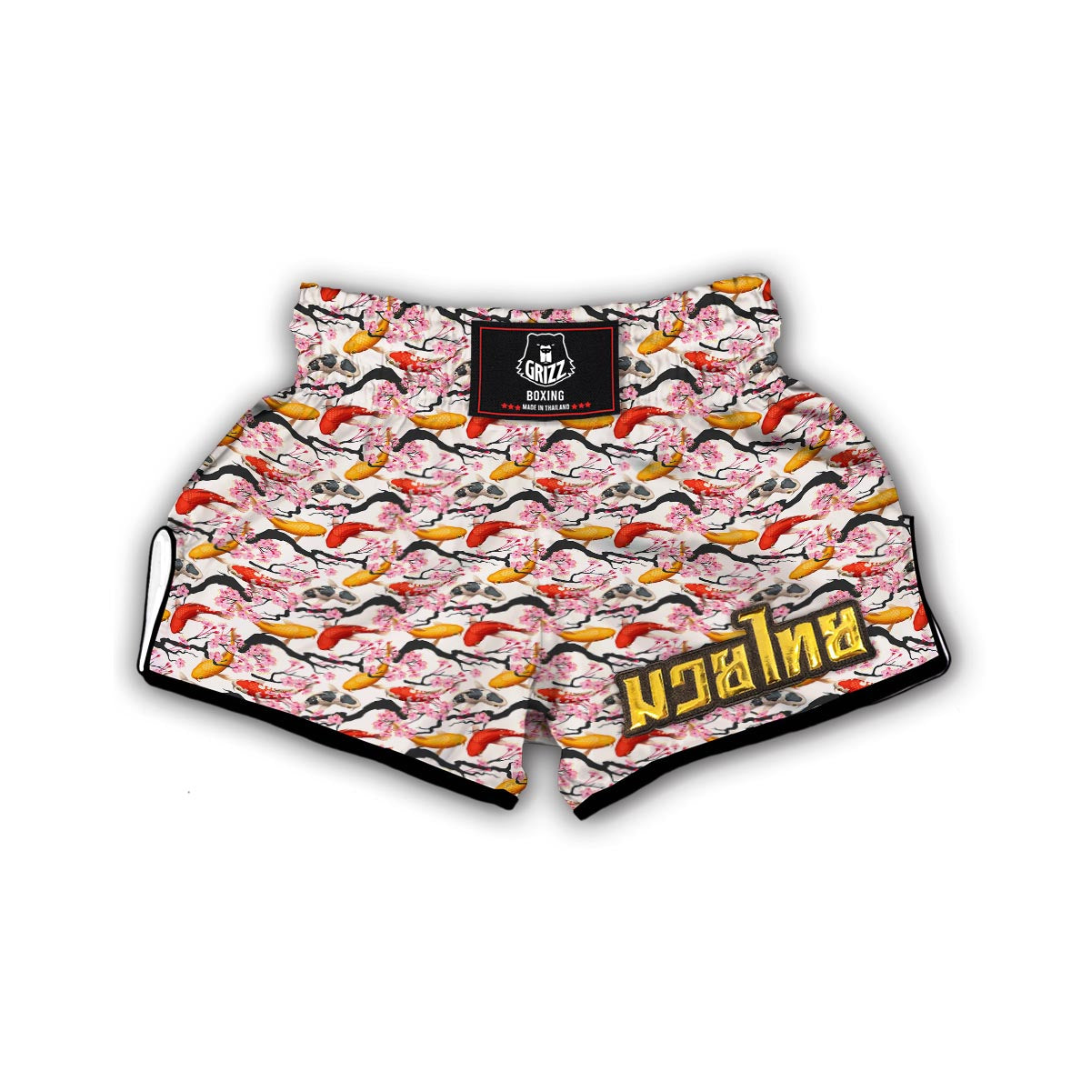 Cherry Blossom Koi Fish Pattern Print Muay Thai Boxing Shorts-grizzshop
