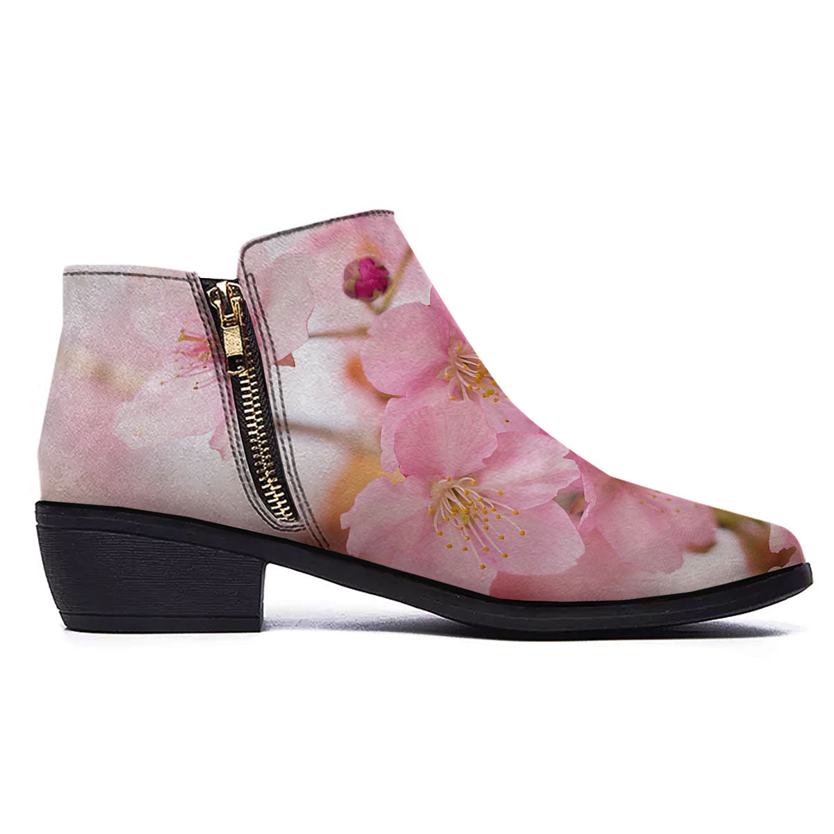 Cherry Blossom Pink Print Ankle Boots-grizzshop