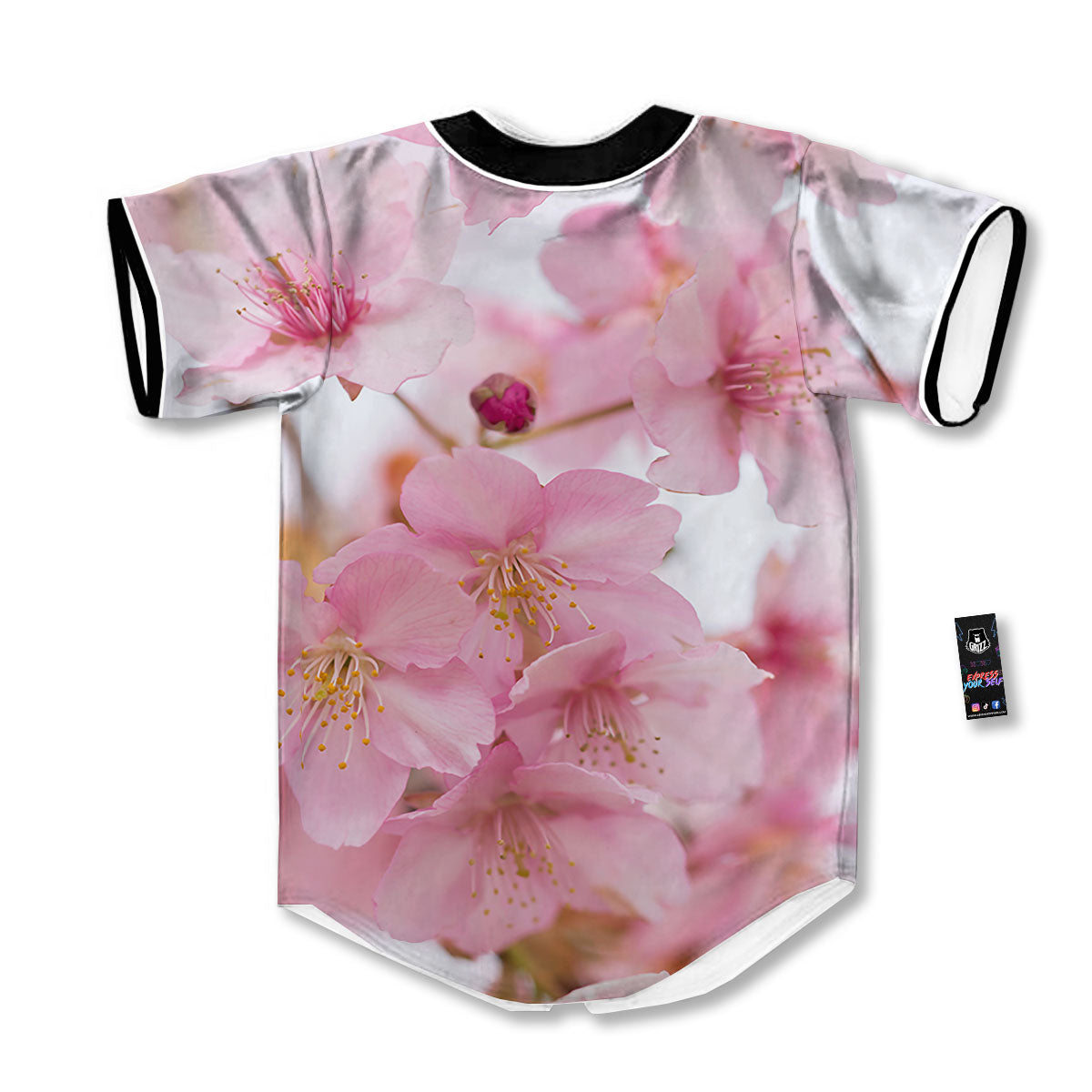 Cherry Blossom Pink Print Baseball Jersey-grizzshop