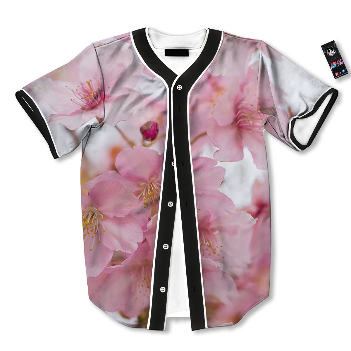 Cherry Blossom Pink Print Baseball Jersey-grizzshop